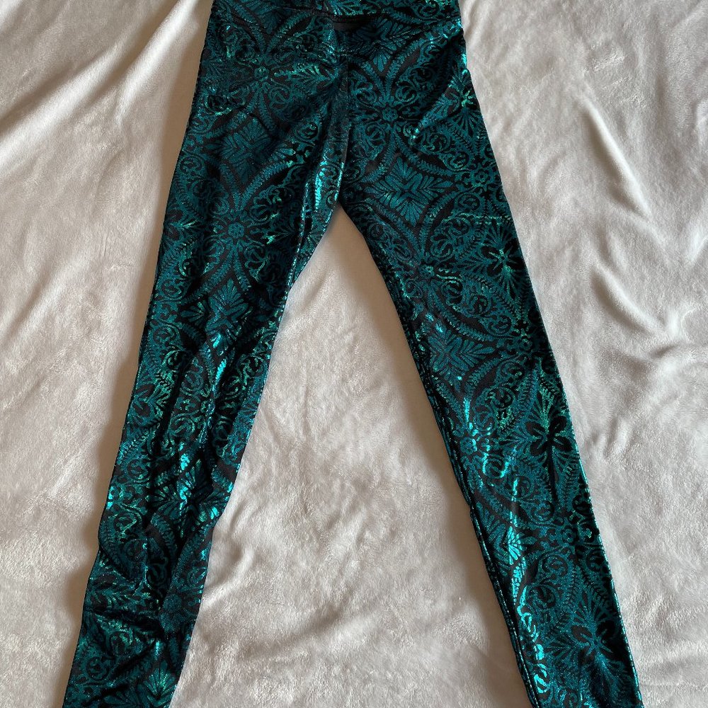 Blackmilk Geometric Floral Teal Leggings